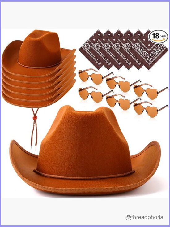 18 Pcs Cowboy Hat with Sunglasses and Bandanas Western Costume Set